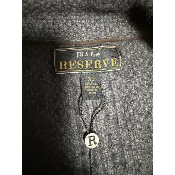 Jos A Bank Reserve Sweater Mens XL Gray Wool Button Front Elbow Patch Cardigan - Picture 16 of 16